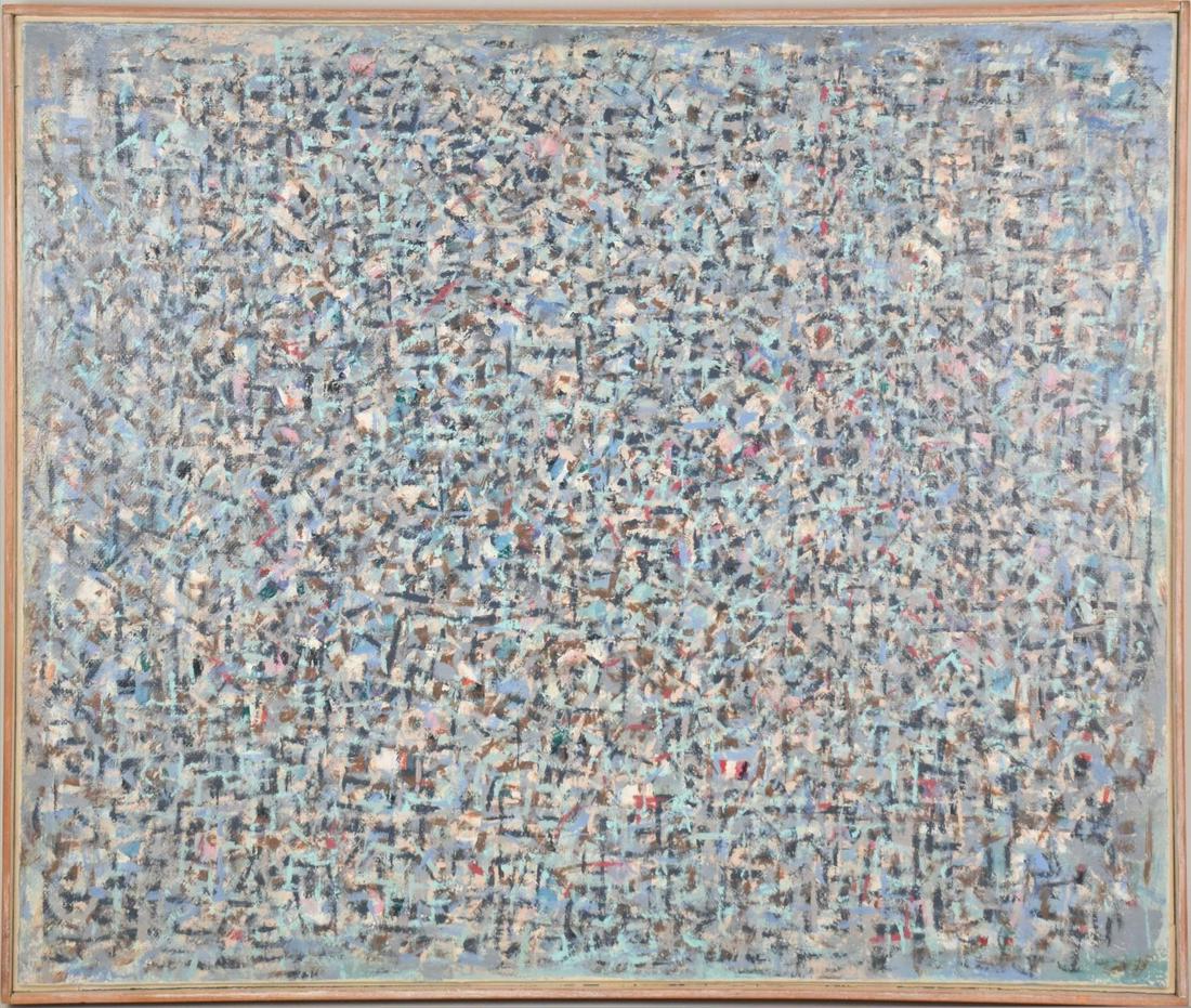 Howard Thomas (American 1899-1971) Mid Century Modern Oil on board, titled BLUE - 1956/56. painting (1 of 8)