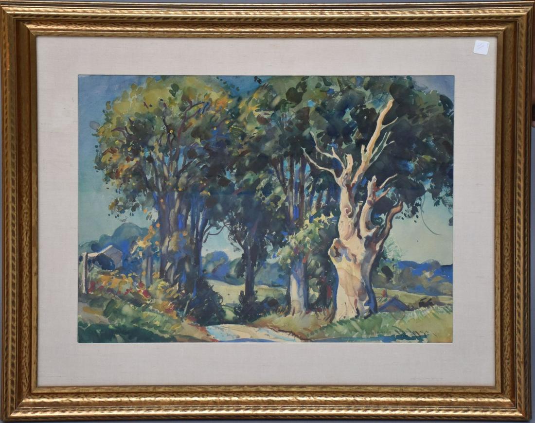 William Lester Stevens (1888 - 1969) Watercolor Landscape - Farm/Tree's, (1 of 4)