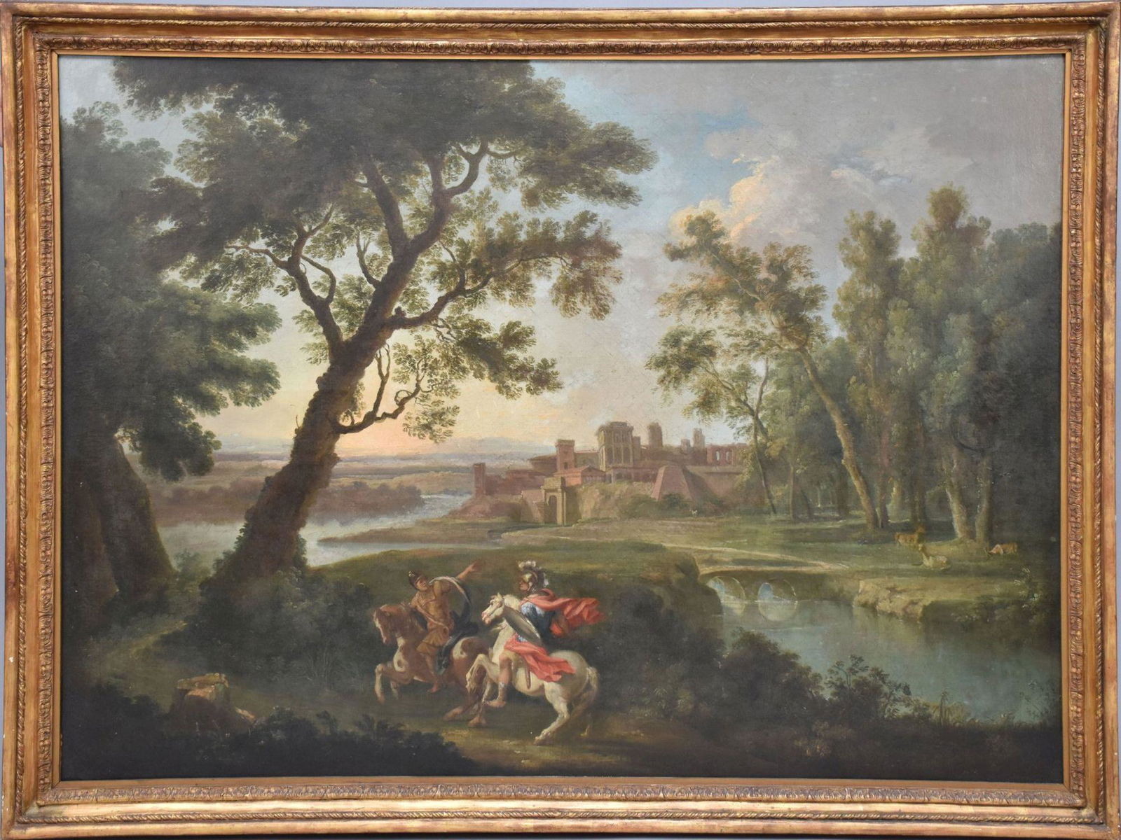 17/18th Century French School Old Master Landscape -Capriccio, oil on canvas 38-1/2 x 53-1/2 inches, (1 of 9)