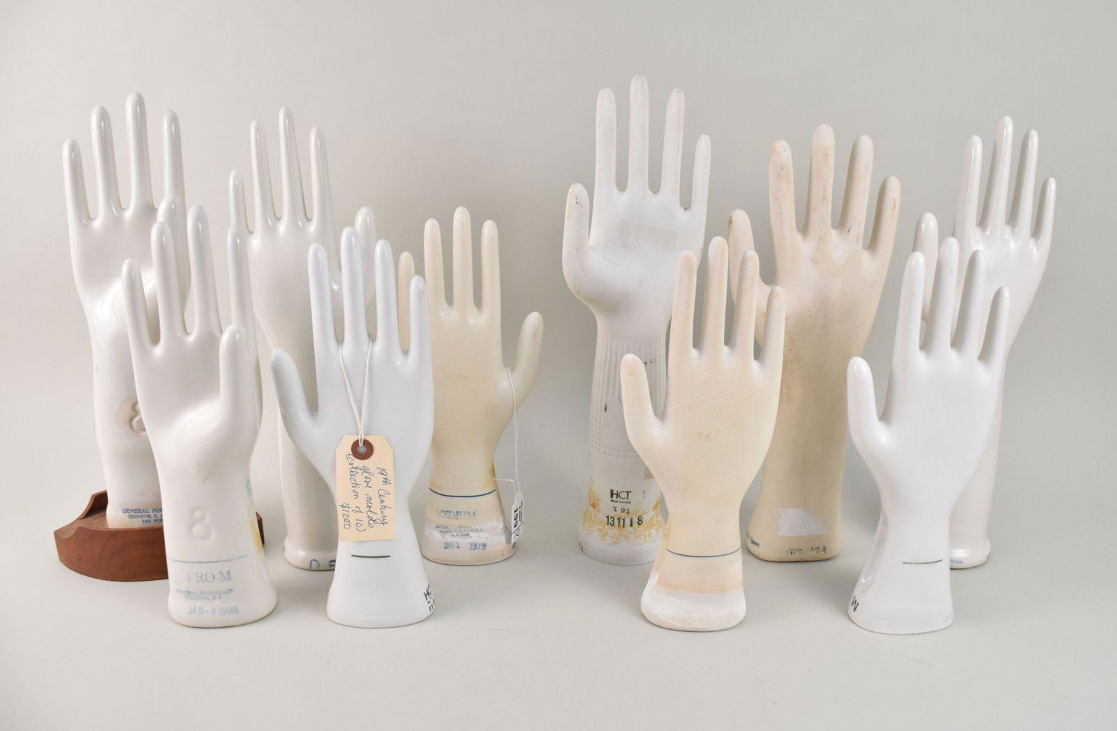 Collection of 10 Glove Molds, 20th c, Most Marked Trenton NJ, Some Glazed, Some Bisque: Collection of 10 Glove Molds, 20th c, Most Marked Trenton NJ, Some Glazed, Some Bisque