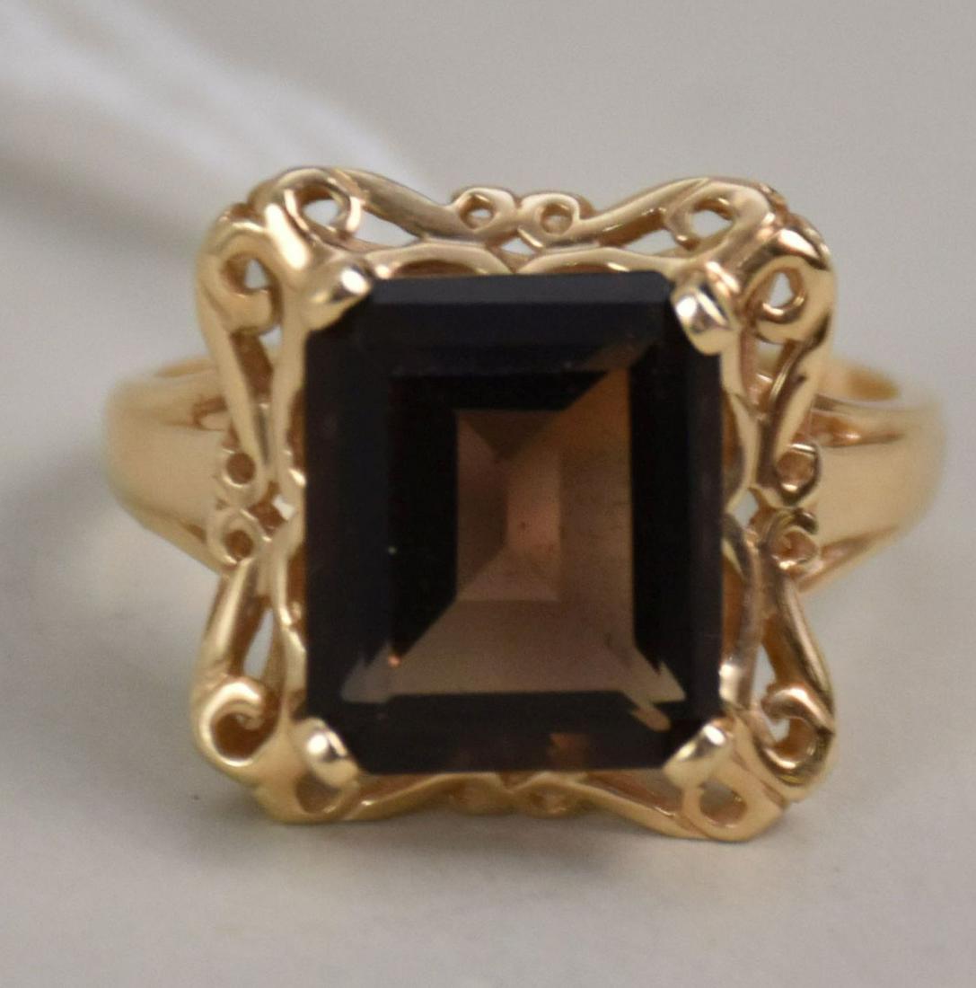 14K Yellow Gold Smoky Quartz Ring. Size 8 wt. 5.47 grams (1 of 3)