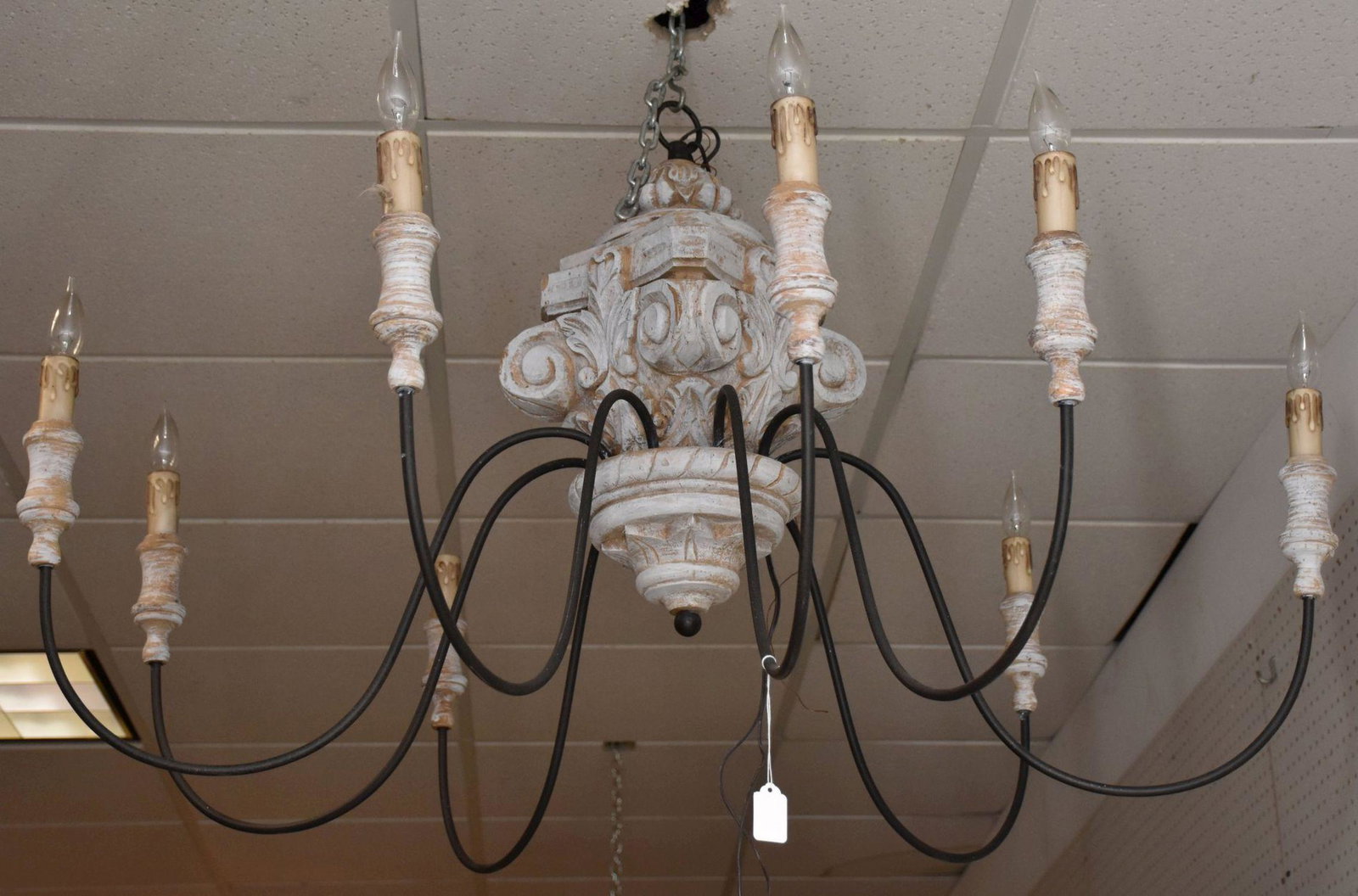 Metal Chandelier with 8 Large Downswept Branches, 27"h x 46"w: Metal Chandelier with 8 Large Downswept Branches, 27"h x 46"w
