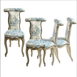 A SET OF FOUR LATE LOUIS XV GREY-PAINTED VOYEUSES BY CLAUDE CHEVIGNY, CIRCA 1770