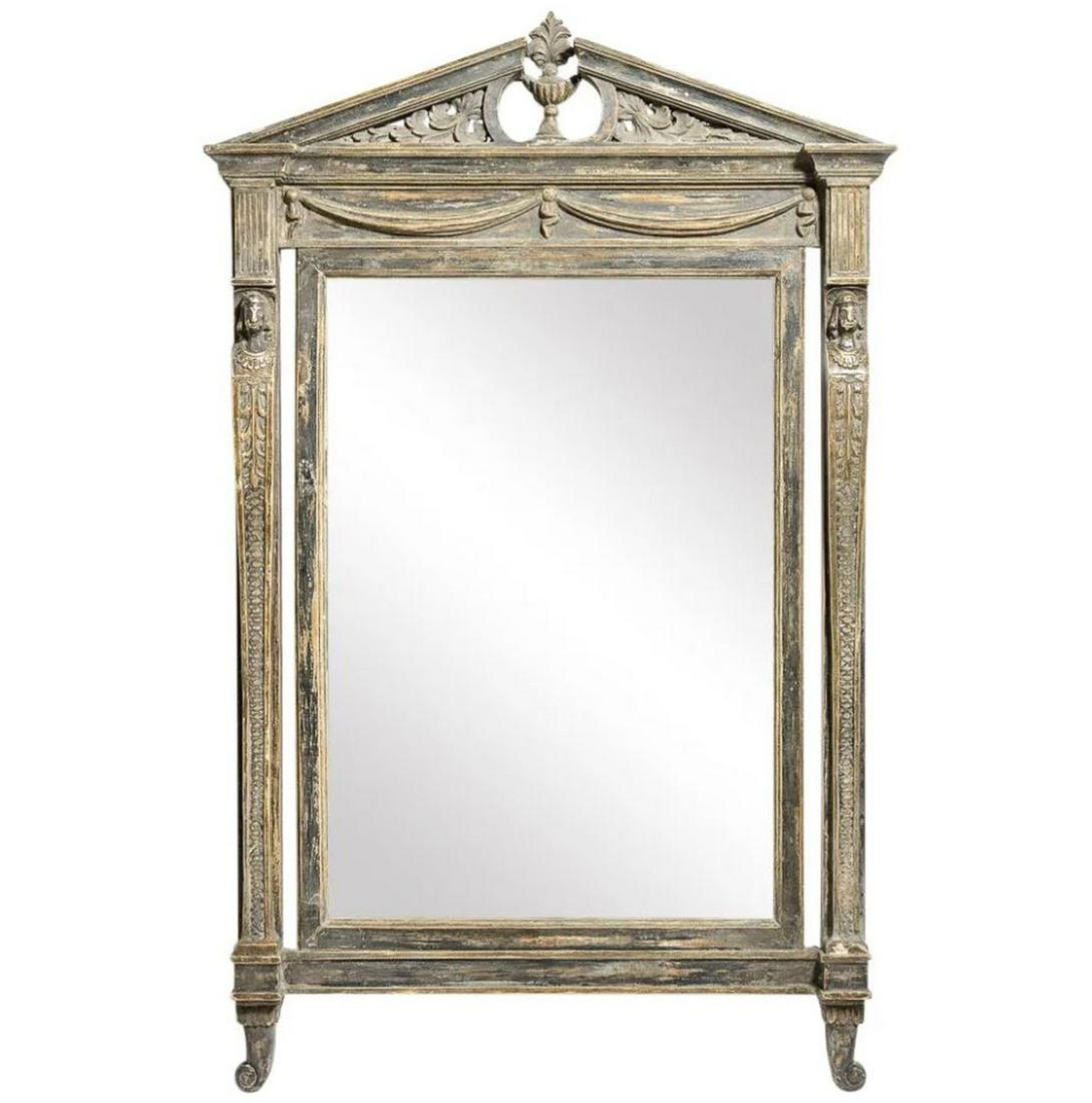 Neoclassical Swedish Painted Pediment Mirror With Caryatides & Garlands,  19Th. Antique painted (1 of 8)