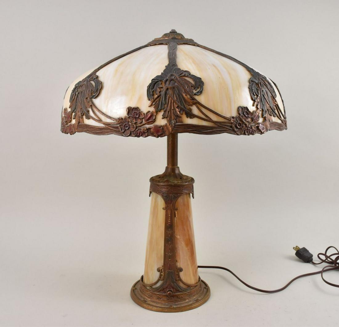 Caramel Slag Glass Lamp Shade with Metal Fruit & Urn Design on Copper Finish Base, 26"h x 16"dia. (1 of 12)