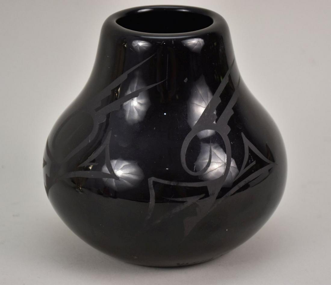American Indian Black Pottery Vase, Marked Yanito Navajo (1 of 5)