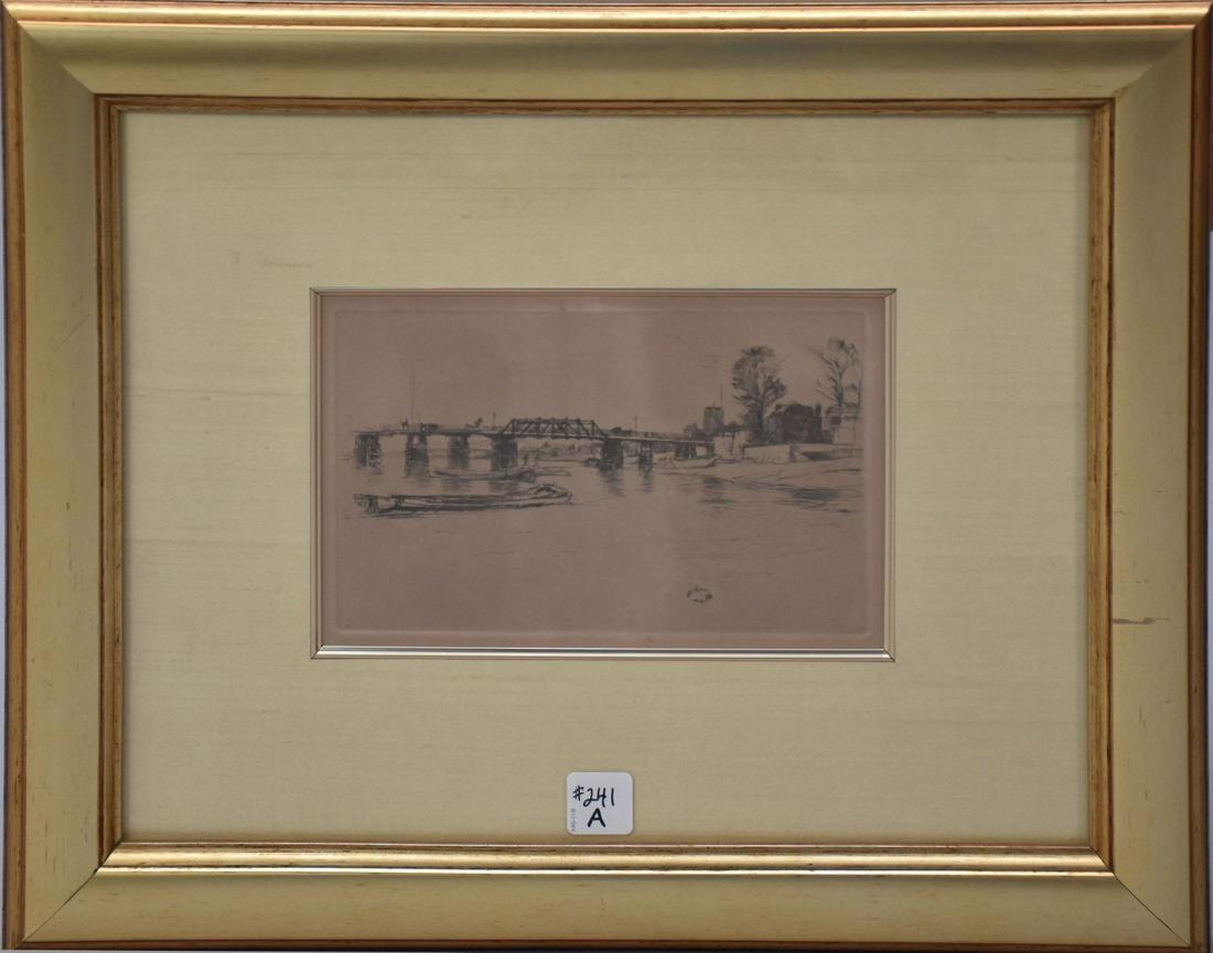 James Abbott McNeill Whistler (American 1834-1903), Fullham etching, signed with the butterfly in (1 of 5)