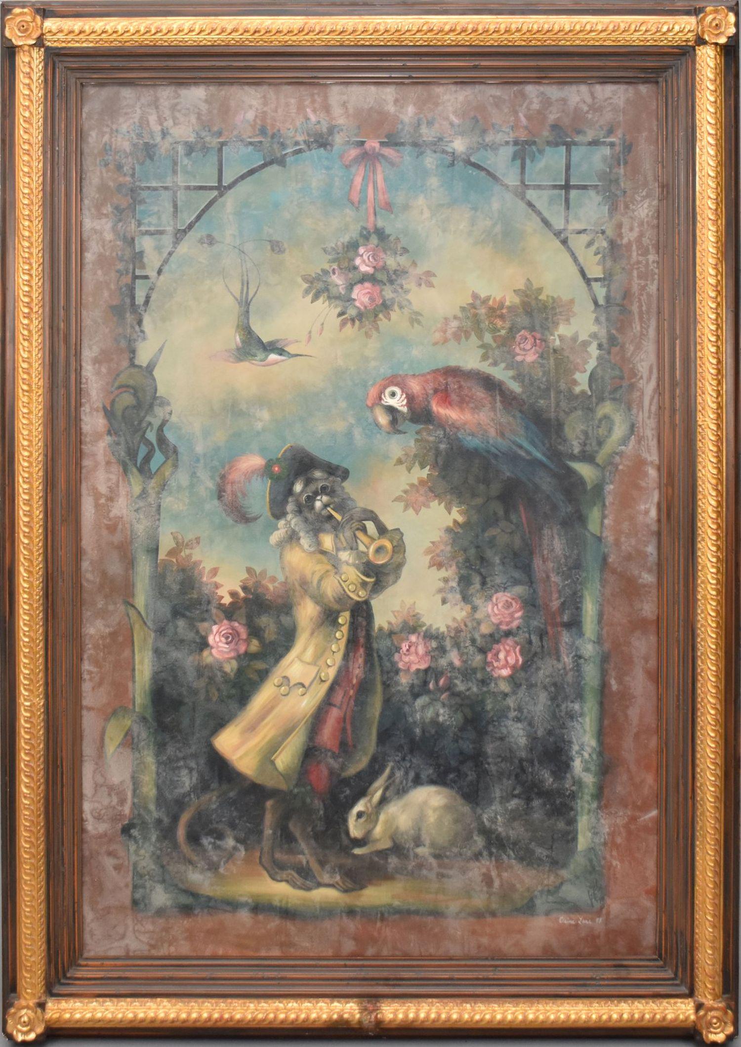 Elaine Lane Large Decorative oil on canvas Painting Monkey and Parrot Landscape. 60 x 40 inches. In (1 of 7)