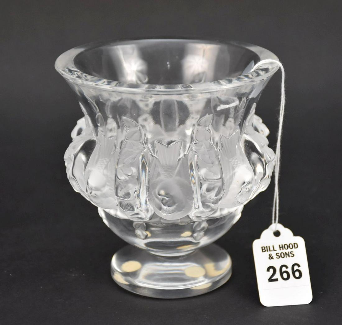 Lalique France Crystal Dampierre Vase - Clear and frosted crystal vase. Dampierre pattern with birds (1 of 6)