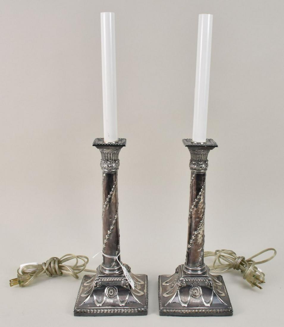 Pair Silverplate Tapered Electrified Candlesticks, 18"h x to top tapers (1 of 7)