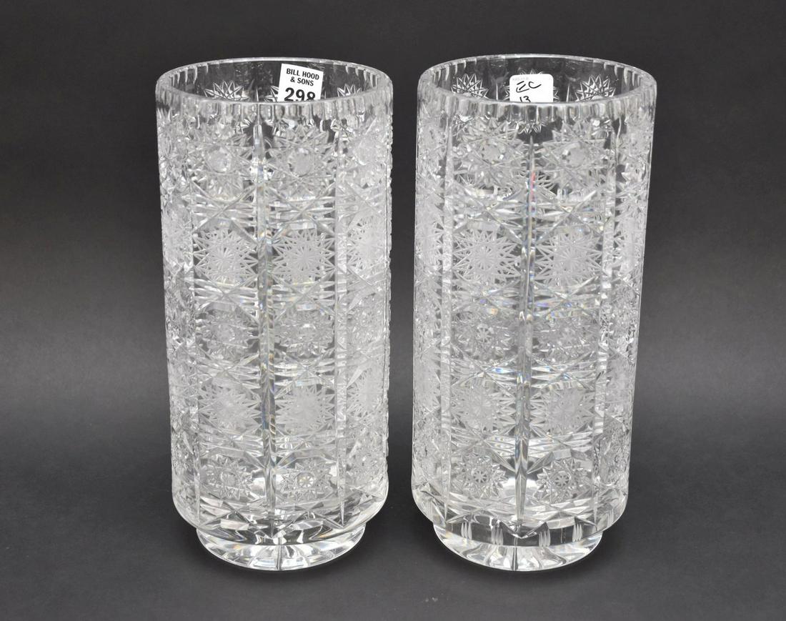 Pair Cut Glass Cylindrical Vases, 11"h (1 of 5)