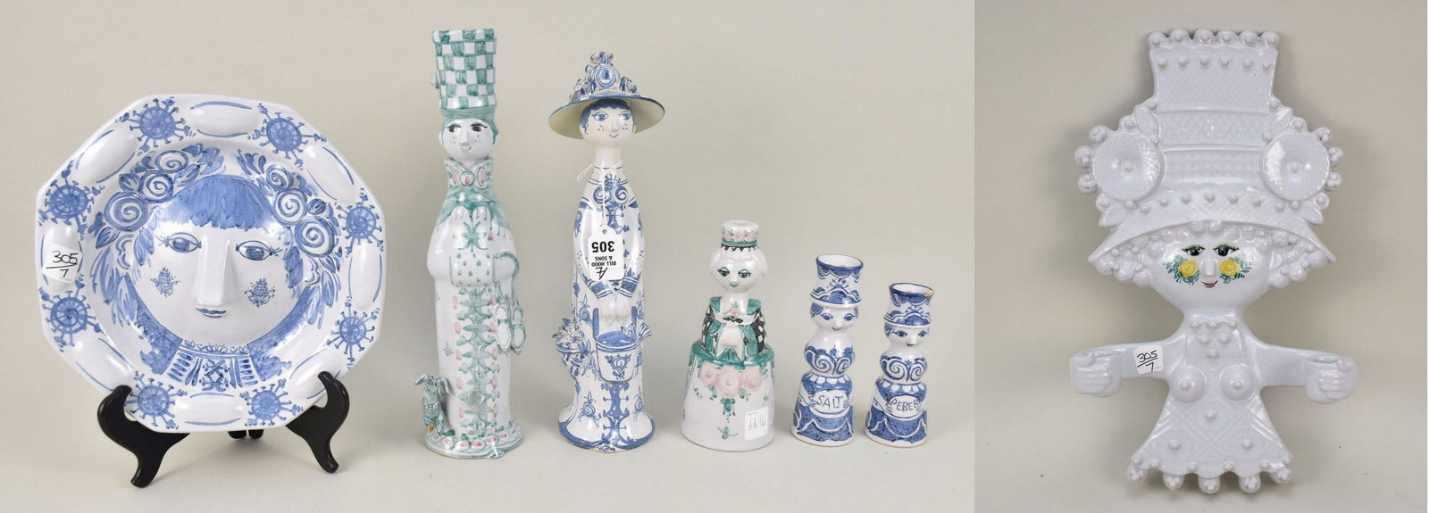 7 Danish "Danmark" Ceramic Novelty Items (s & p each with chip and tip wing crack) (1 of 10)