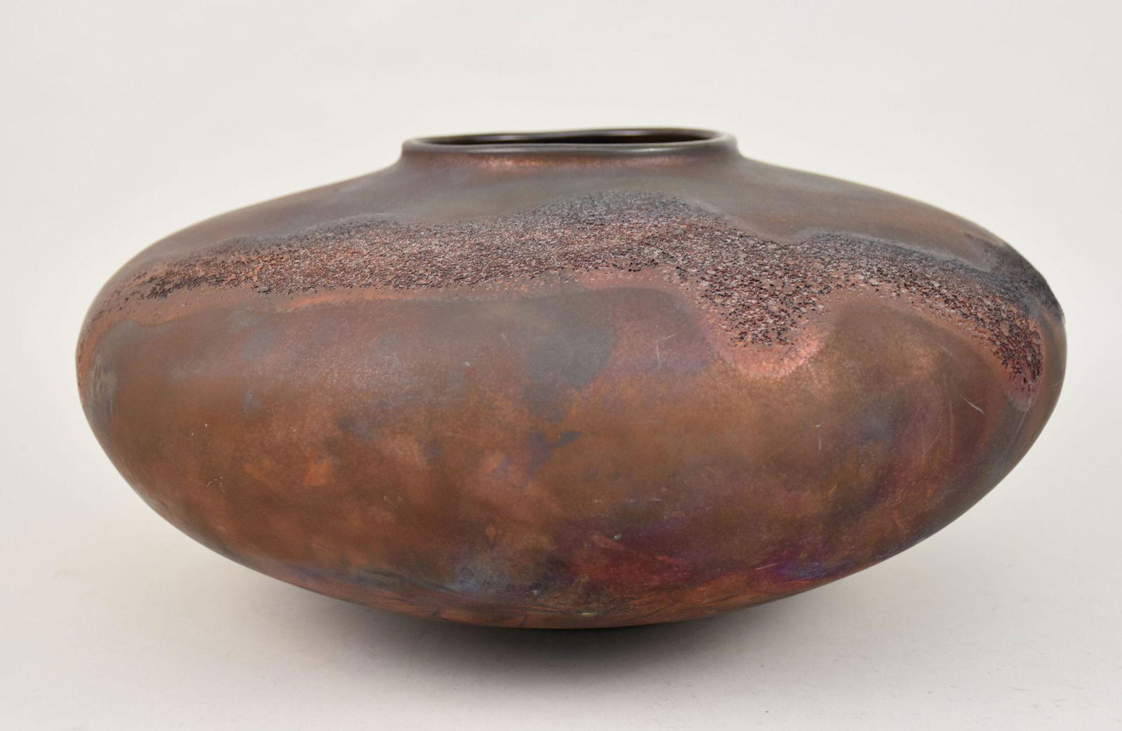 Large Raku Pottery Vase - A large rounded neckless vase, Raku pottery technique with earthen tones (1 of 8)