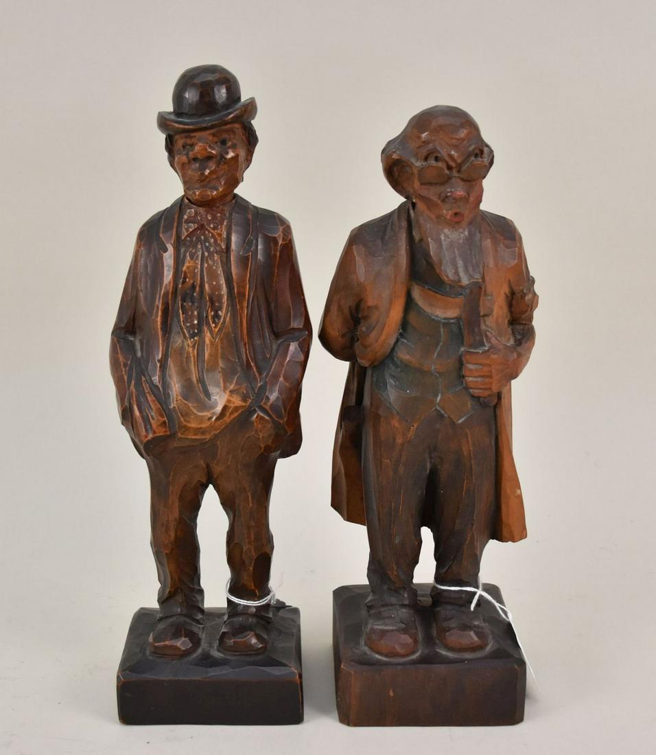 Two German Black Forest Carved Whistler Automatons - Two carved wood automatons of a whistler. Both (1 of 7)