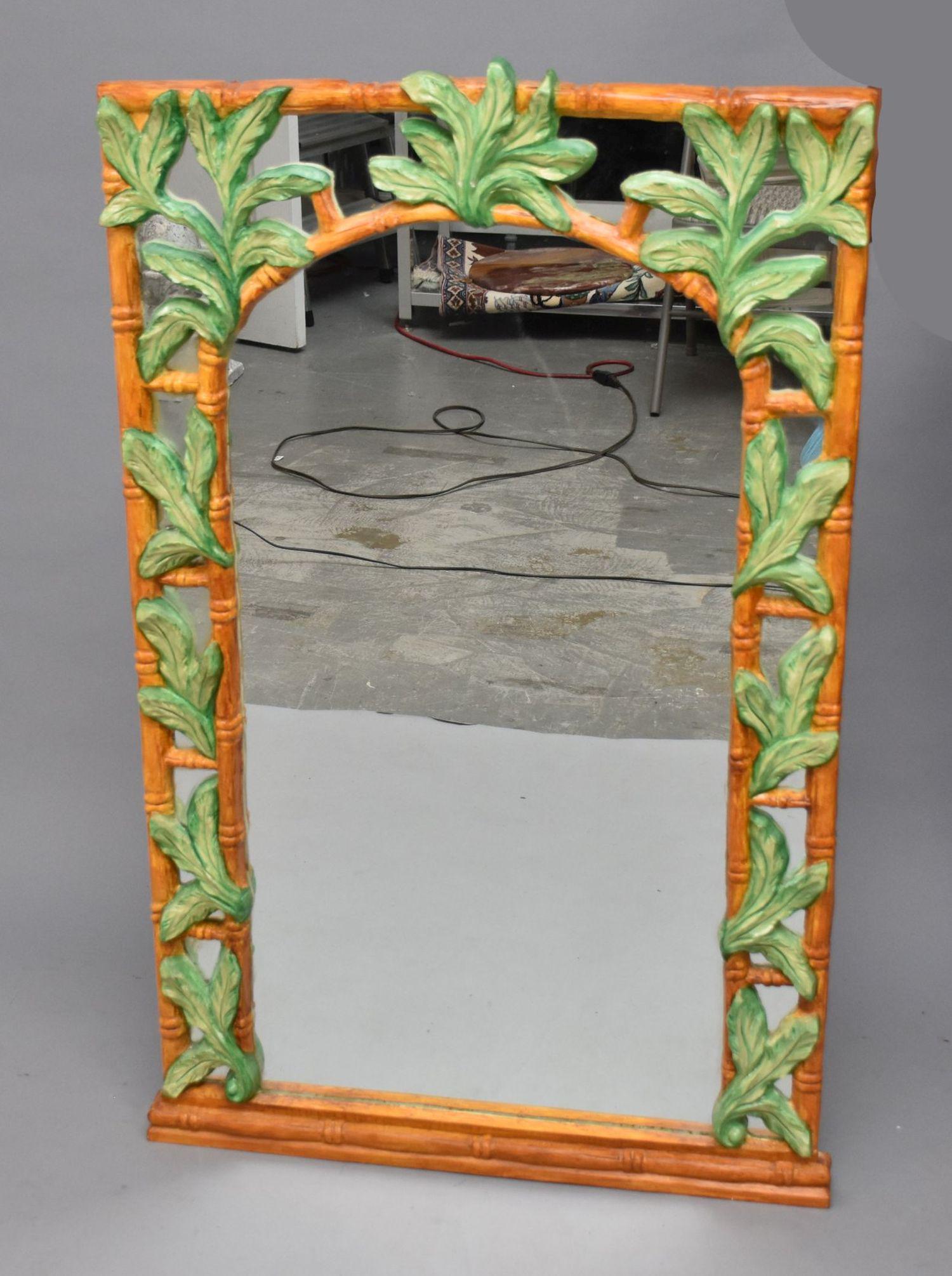 Decorative Painted Composition Frame Mirror, Bamboo Motif, 47"h x 28 1/2"w (1 of 4)