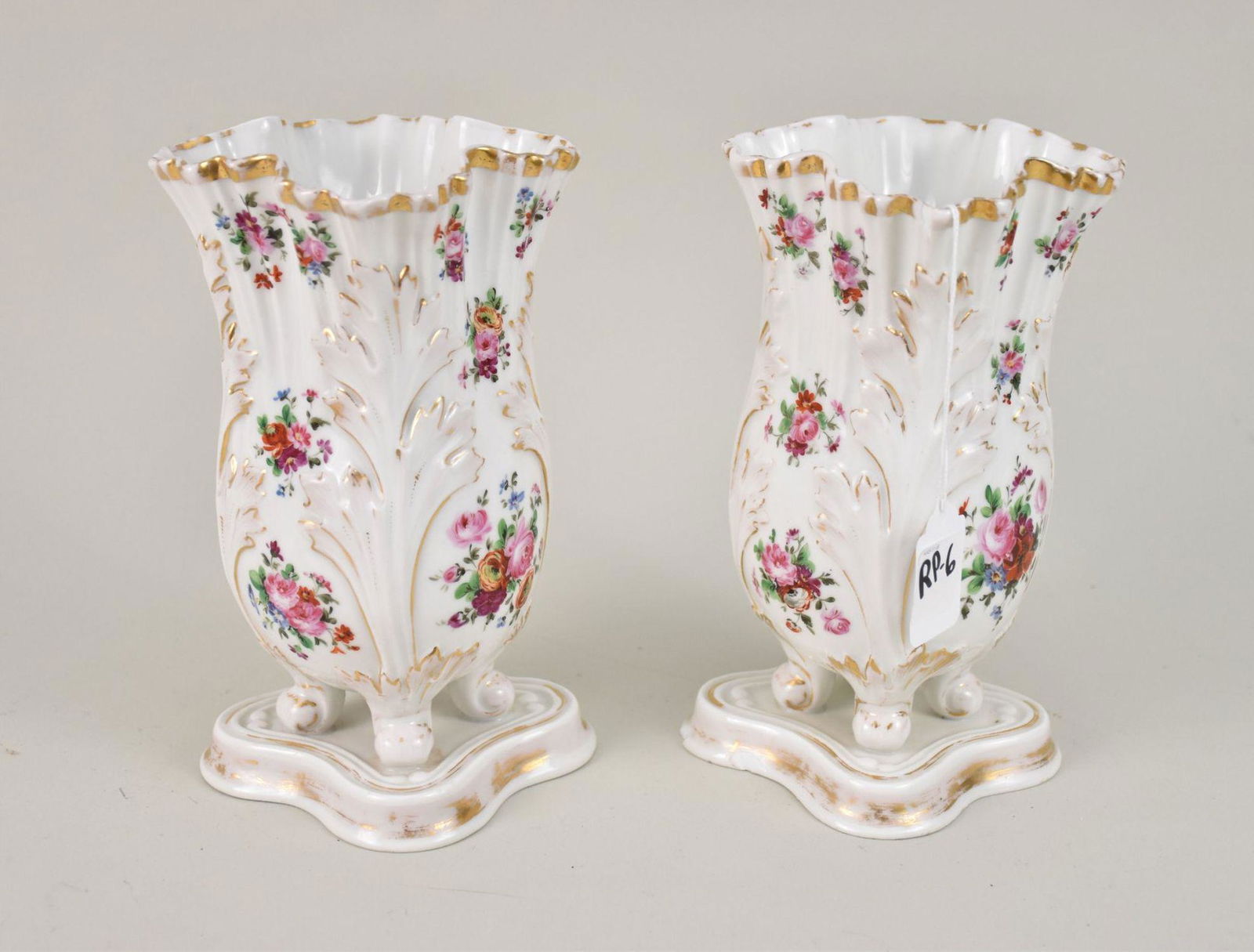 Pair Old Paris Porcelain Cache Pots/Vases - A pair of cachepots with hand-painted florals and gilt (1 of 6)