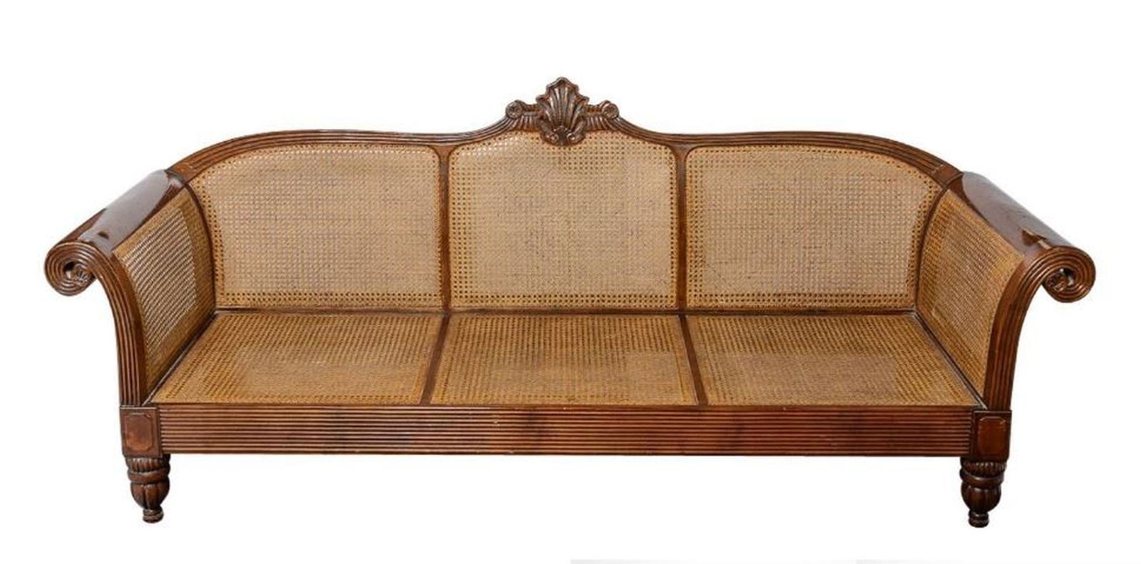 Antique British Colonial Large Hand Carved Teak Wood Caned Settee. (1 of 7)