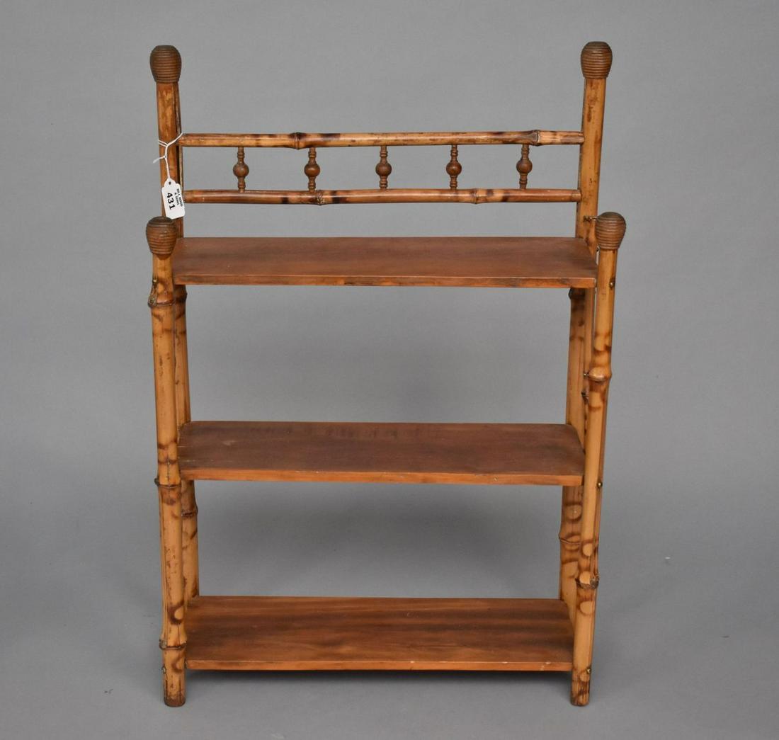 Antique French Bamboo with 3 Tier Hanging Shelf (Or Standing), 28 1/2"h x 20"w x 6"d (1 of 3)