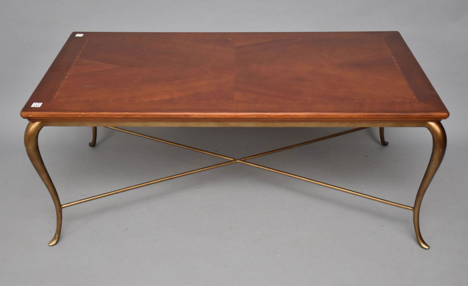 Mahogany Coffee Table with Brass Stretcher and Legs, 19"h x 48'w x 26'd (1 of 4)
