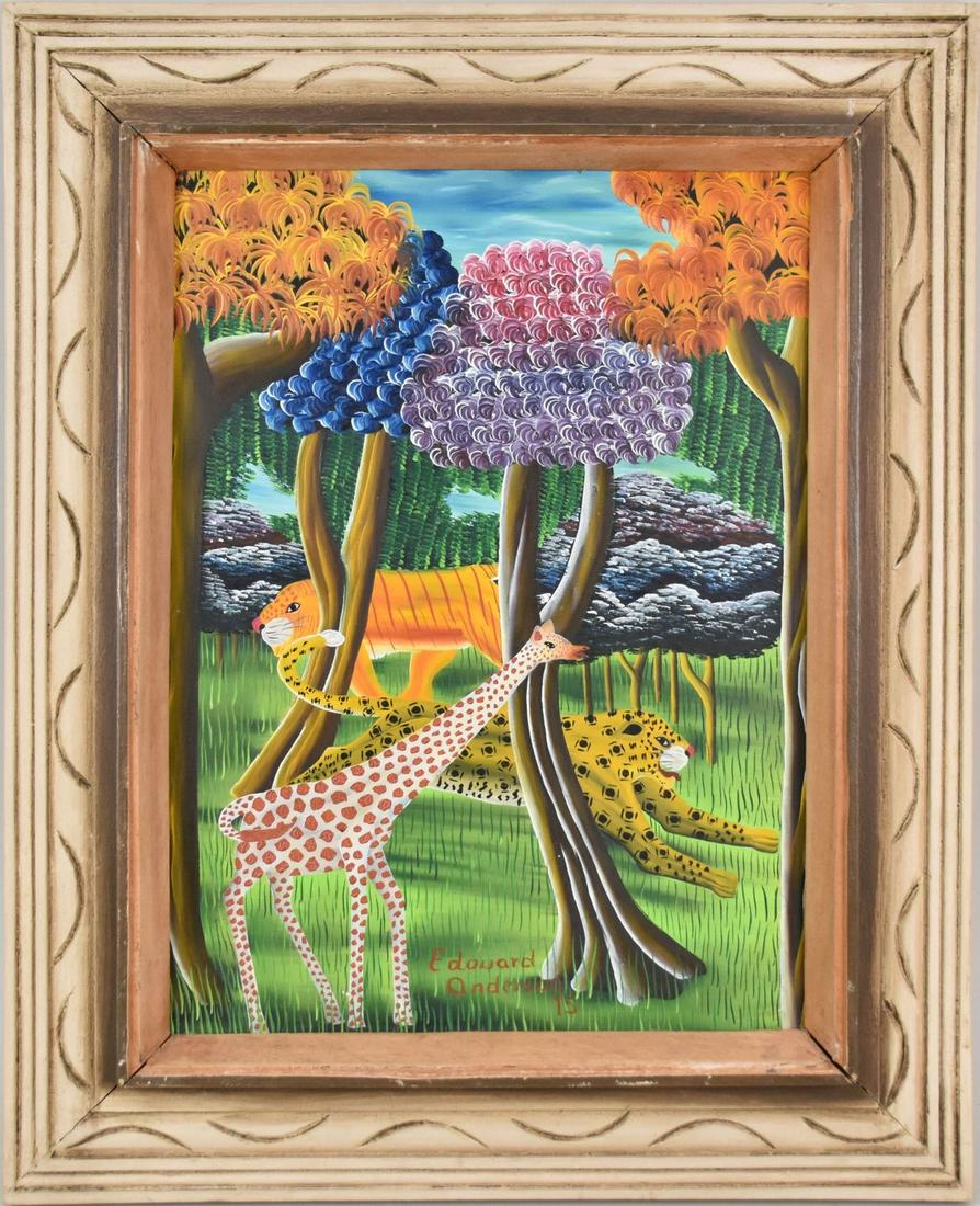 Jungle Haitian, oil on board, painting signed Edouard Anderson '75, framed 21 x 17 inches (1 of 5)