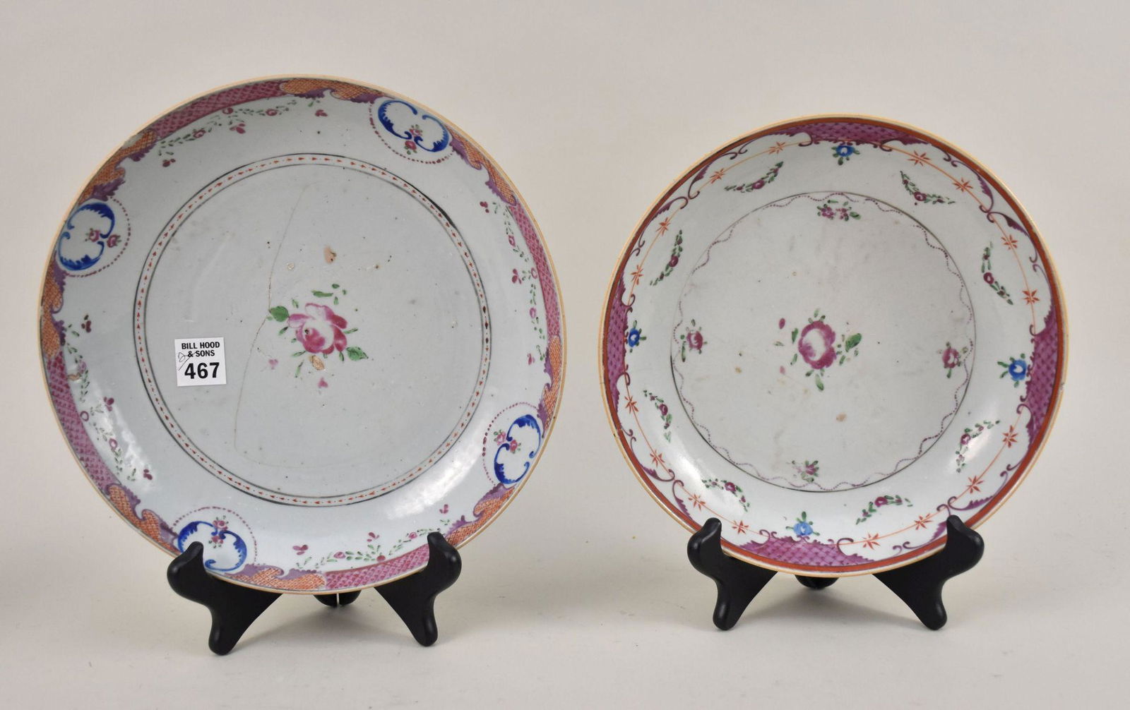 2 Antique Chinese Export Bowls, 10 1/2"h & 9 1/2"h (one has hairline) (1 of 6)