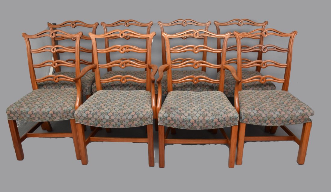 8 Light Mahogany Ribbon Back Dining Chairs, 2 Arms / 6 sides:  Sturdy in overall Good Condition. (1 of 4)