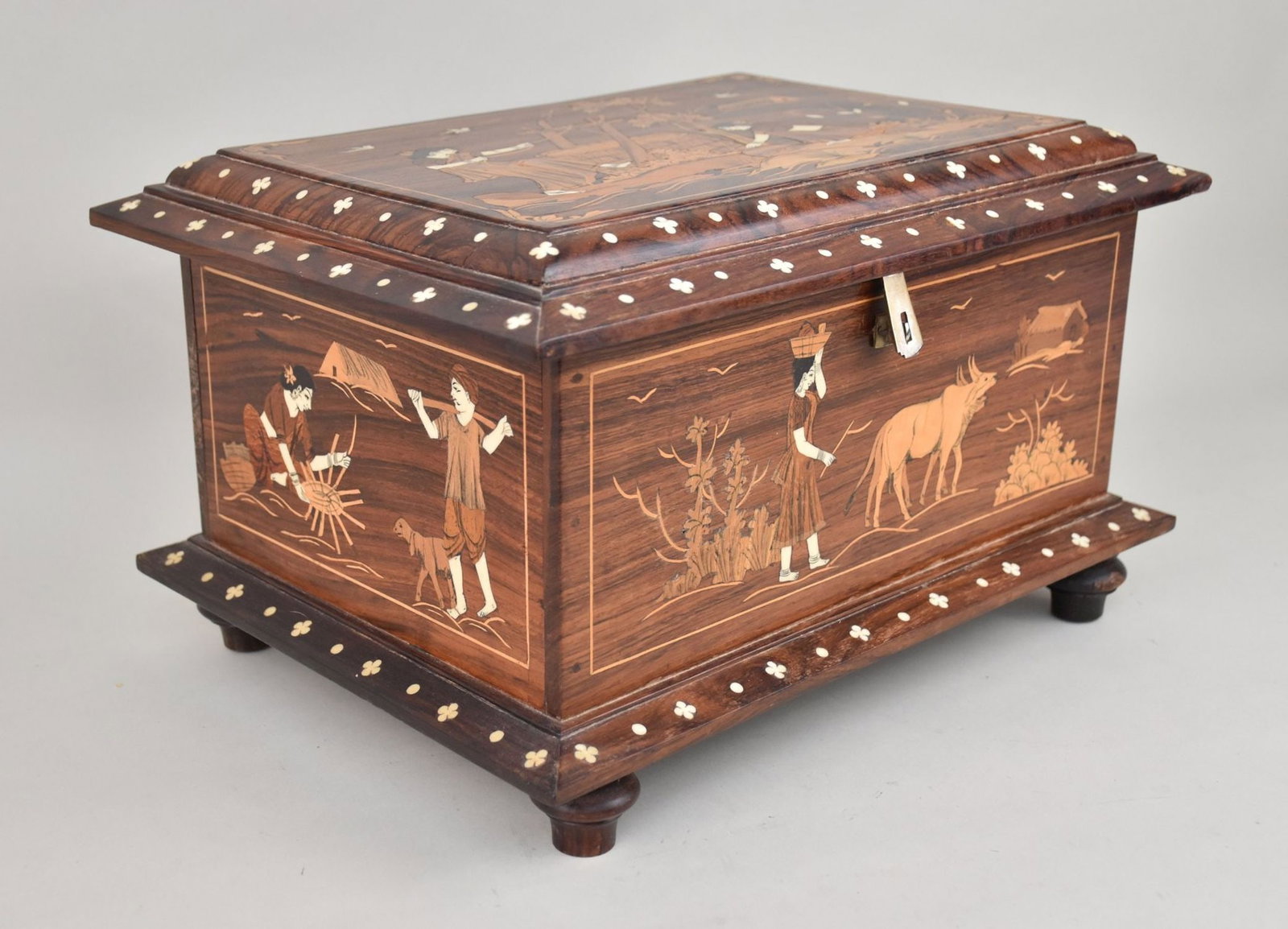 Inlaid wood and bone box: Inlaid wood and bone box