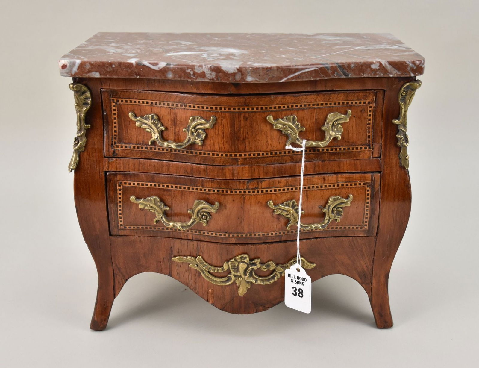 Antique Miniature French Marble Top Chest - 19th century. A miniature two drawer chest with (1 of 7)