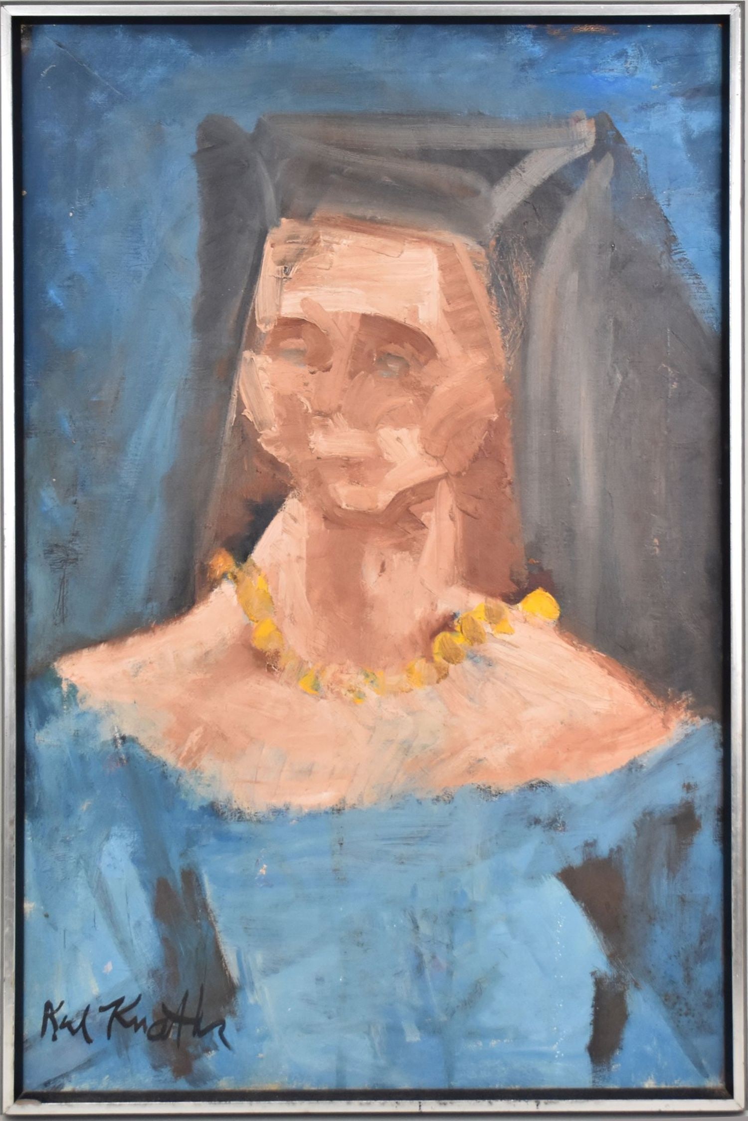 Karl (Otto Karl) Knaths (American 1891 - 1971) oil on canvas, Lady with Vail, 30 x 20 inches (1 of 5)