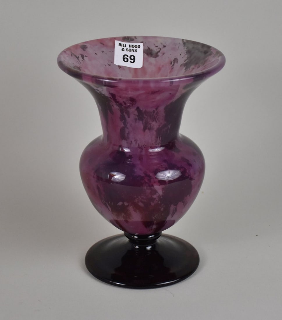 Schneider Art Glass Vase, Purple Acid Etched signed France and Schneider, 7 5/8"h (1 of 6)