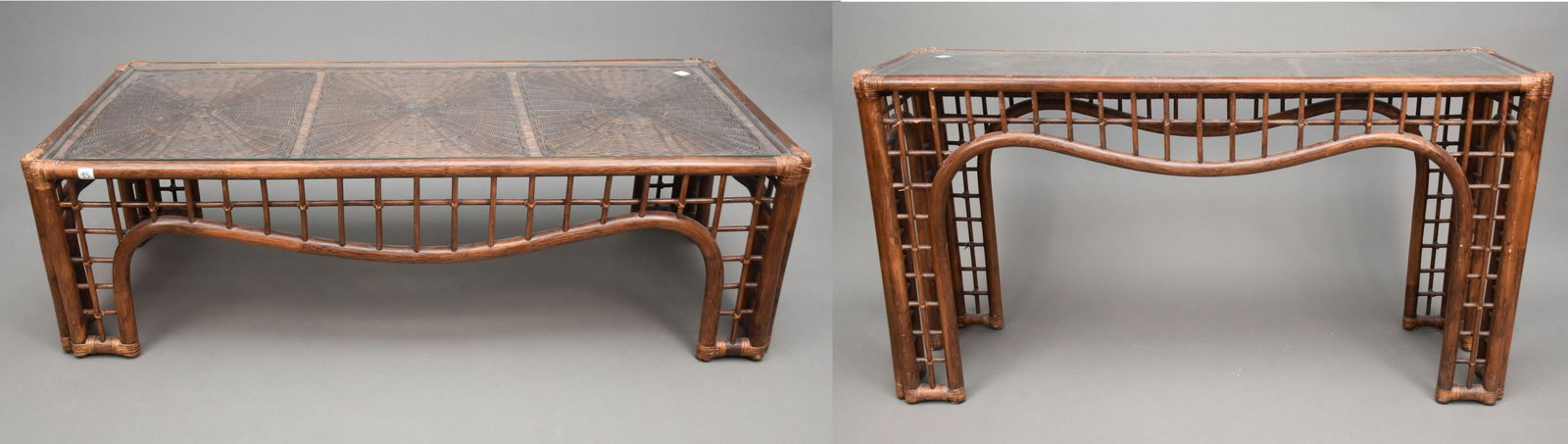 Vintage Rattan Console with Woven Top (28"H x 53"w x 16"d) and Matching Coffee Table (16"h x 53"w x (1 of 10)