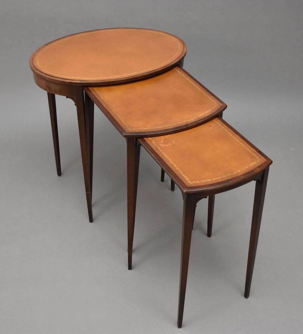 Nest Oval Baker Side Tables with Leather Tops (1 of 4)
