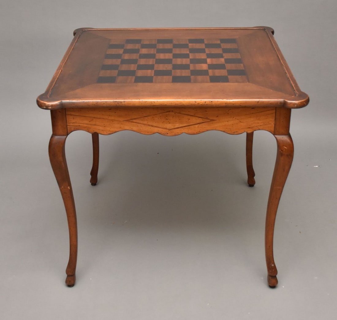 Mahogany Game Table with Diamond Inlay & Reversible Top, Red Felt Checkerboard, 29"h x 32"square (1 of 7)