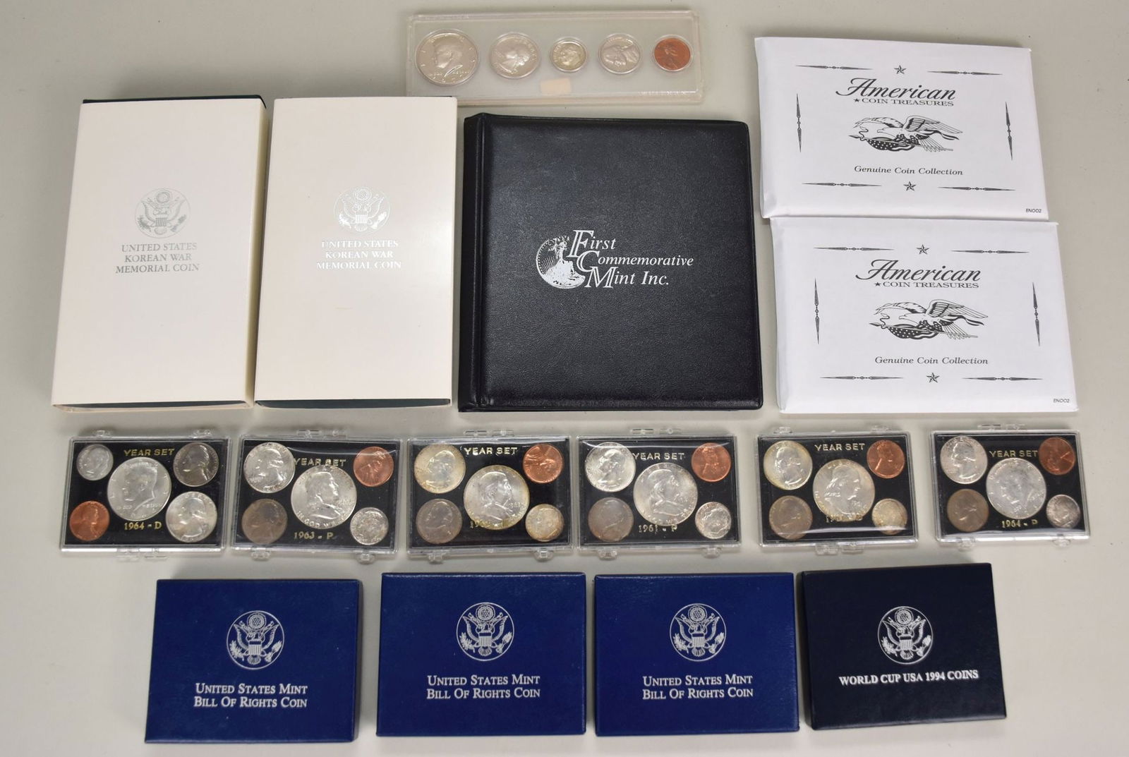 United States Silver Coin Lot.  1961, 1963 & 1964 Year Sets, 1977 proof Set, 3 - 1993 Bill or Rights (1 of 5)