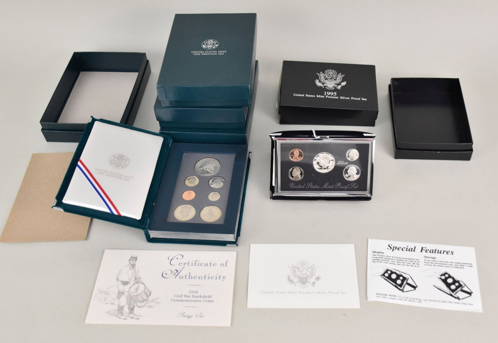 4 - 1995 PRESTIGE Proof Set. U.S. Mint Made. Complete & Original. With Box & 2 1995 US Mint Premier (1 of 3)
