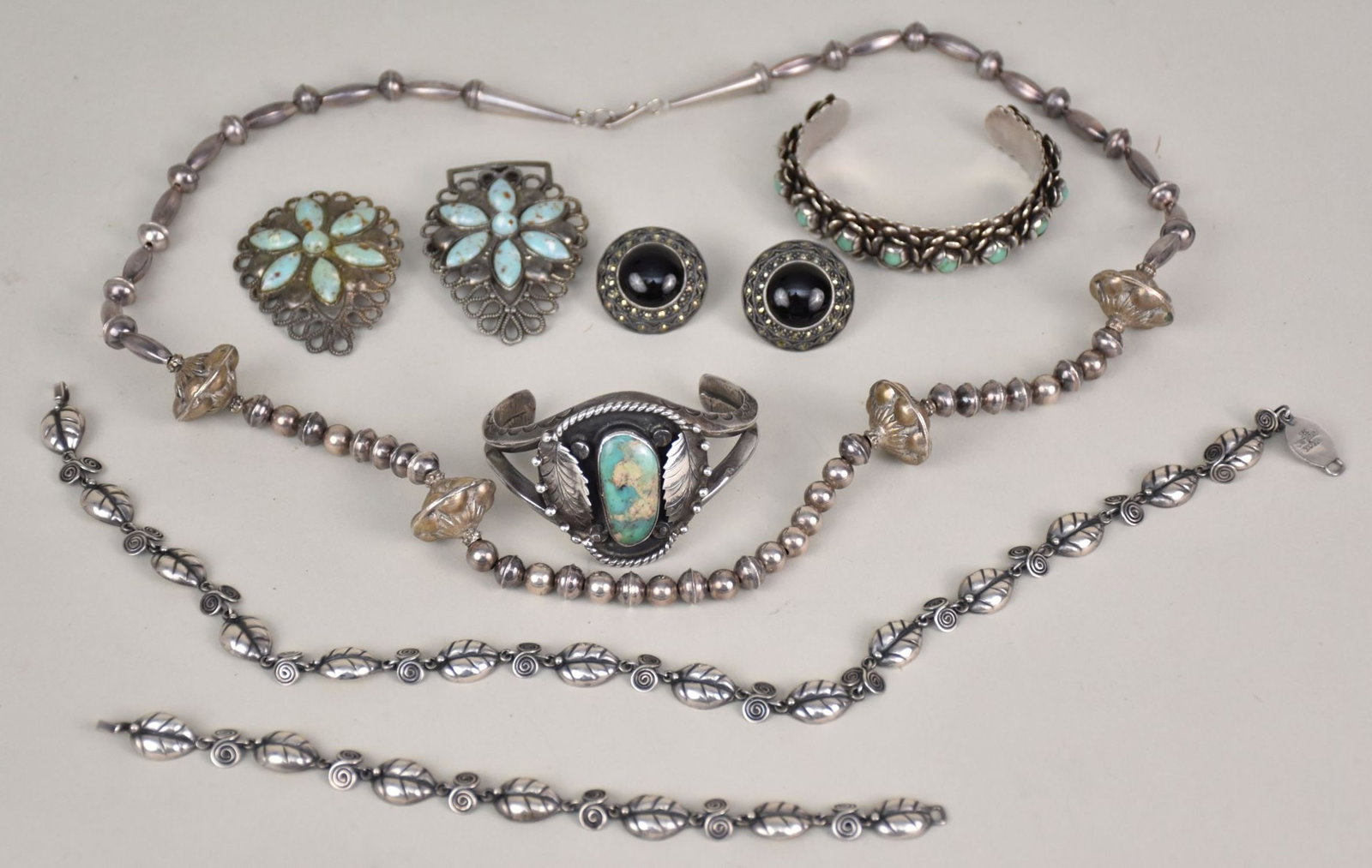Sterling Silver Lot Necklaces, Bracelet,  Earrings & Buckle. 2 native American Sterling Silver (1 of 3)