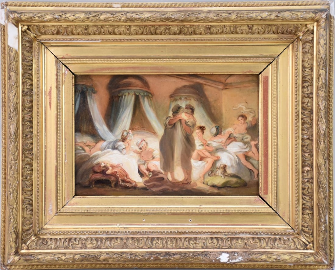 School of Jean-Honore Fragonard, oil on panel, Ladies at Play, 7-1/2 x 11-3/8 inches (19 x 29.5 cm) (1 of 5)