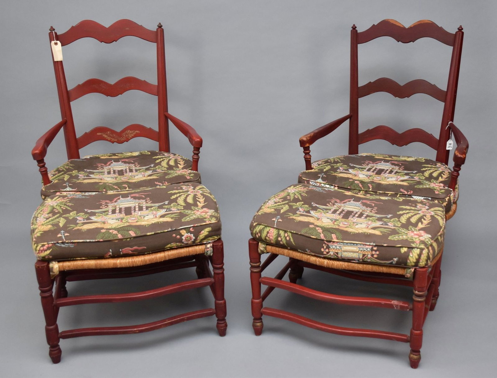 2 Sets Painted Country French Chairs & Benches All with Rush Seats (1 of 4)