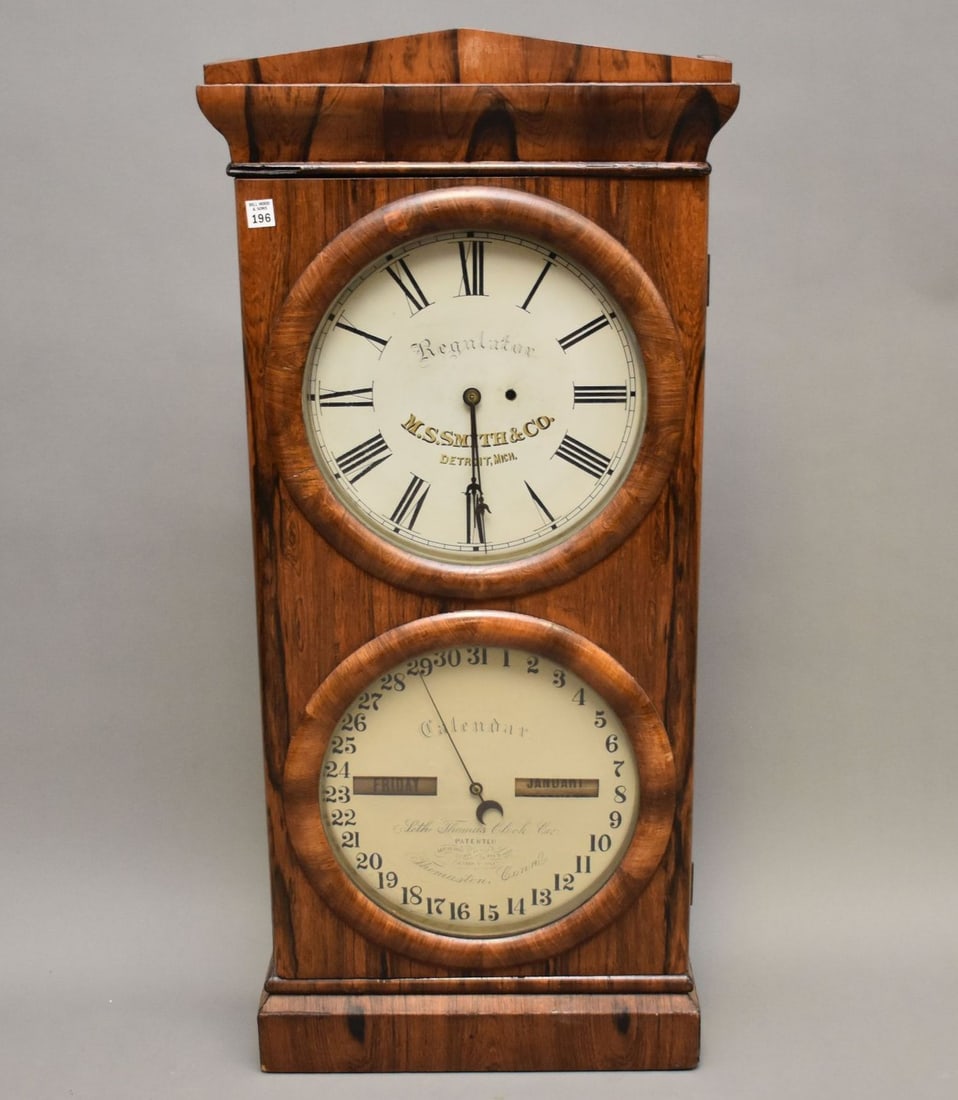M.S. Smith American Regulator Clock, Detroit, Seth Thomas Calendar Script Print Below, 43"h x 20"w (1 of 11)