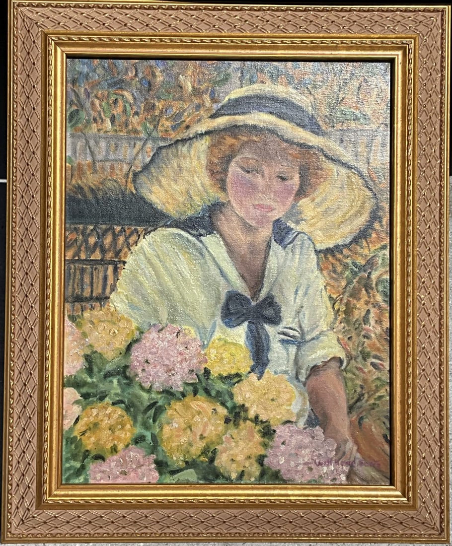 Attributed to: Will Foote, Lady w/ hat and Flowers, Oil on canvas, bears signature Will Howe Foote. (1 of 7)