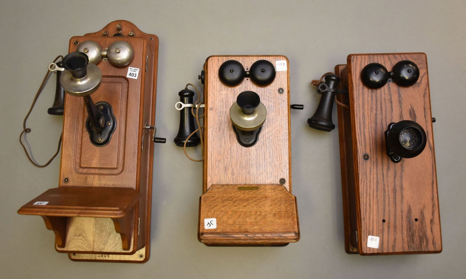 3 Antique Wall Mounted Telephones, Largest 24"h x 8"w x 14"d (1 of 8)