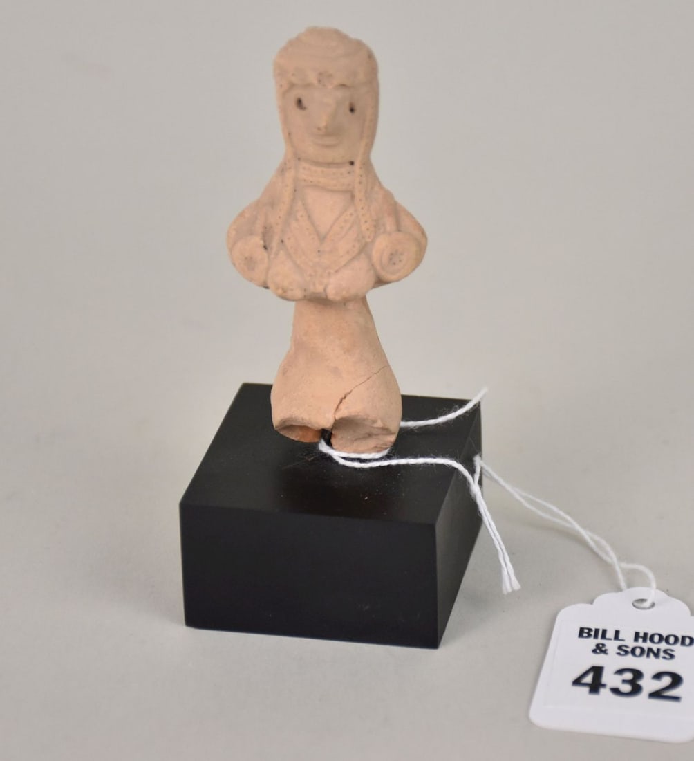 Ancient Pottery Fragment of a Female Figure - mounted on a custom base. Figure - 3" h. (1 of 4)