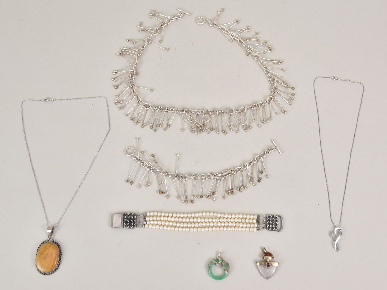 Sterling Silver Jewelry Lot. 3 Necklaces, 2 bracelets and 3 pendants. 172 grams (1 of 6)