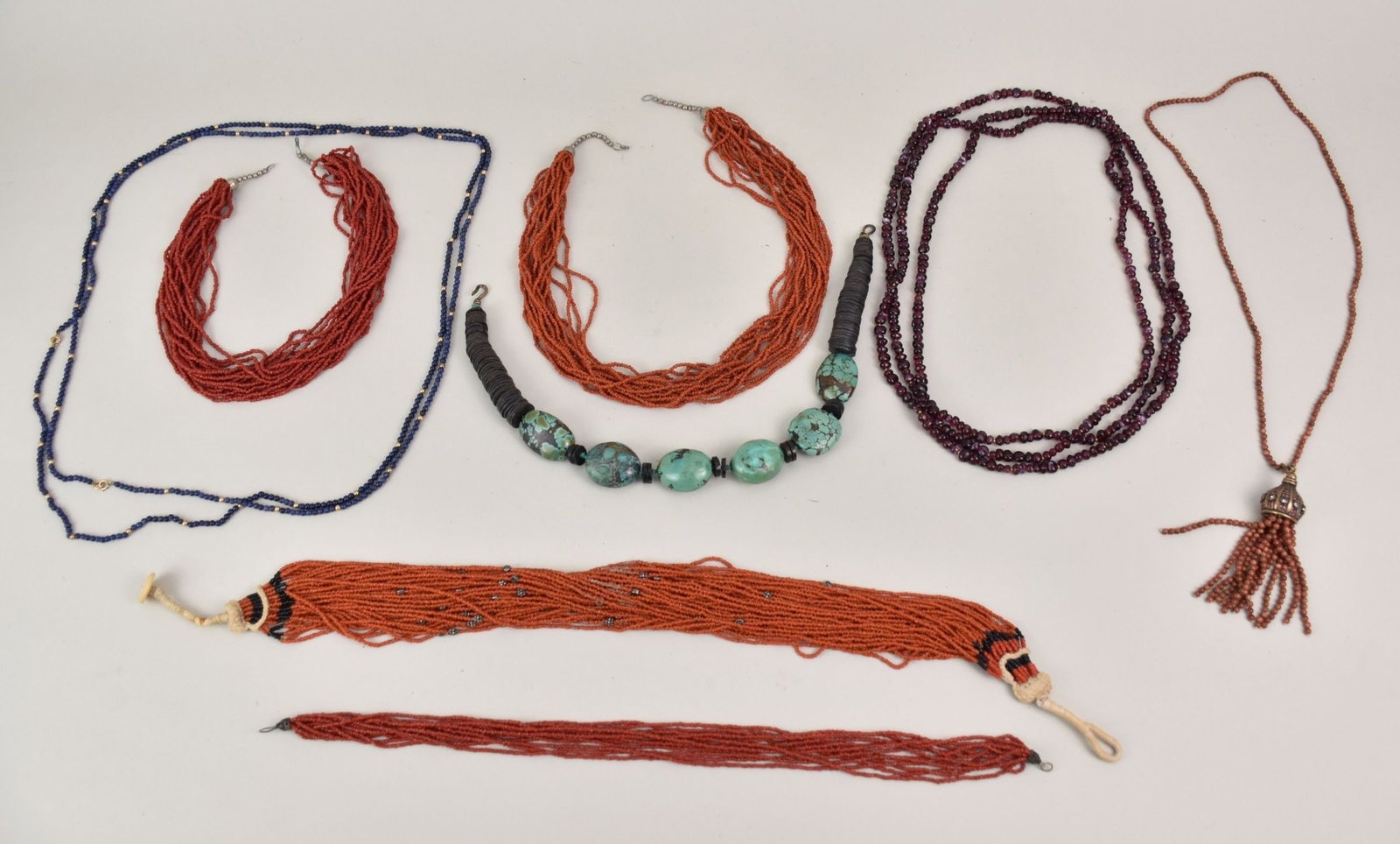 Necklace Jewelry Lot. 4 Coral Necklace, 1 Gold stone, 2 Lapis, 2 garnet and 1 turquoise: Necklace Jewelry Lot. 4 Coral Necklace, 1 Gold stone, 2 Lapis, 2 garnet and 1 turquoise
