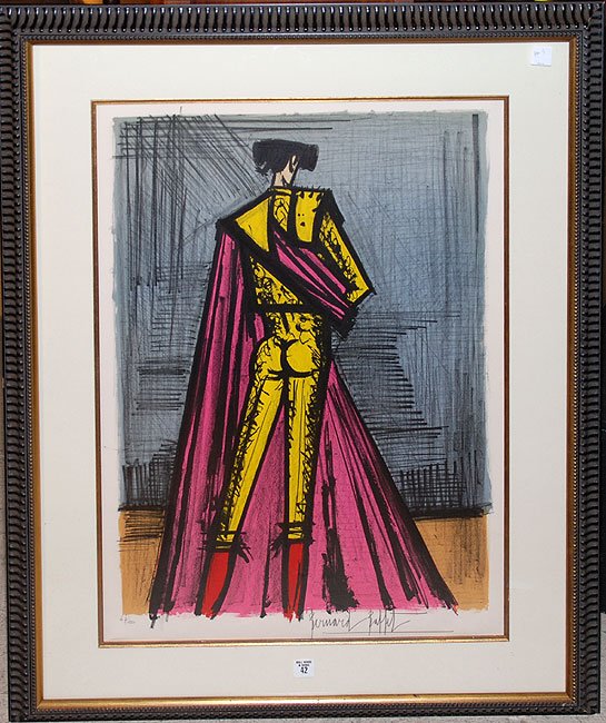 Bernard Buffet (FRENCH, 1928-1999) Color Lithograph: Bernard Buffet (FRENCH, 1928-1999) Color Lithograph of a Matador pencil signed & numbered 47/150 29"x20-1/2"