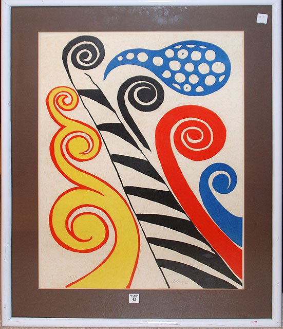 Alexander Calder (American, 1898-1976) lithograph i: Alexander Calder (American, 1898-1976) lithograph in colors, Abstract Circles, 28 1/2" x 20" , numbered "XVLL/L0" ,signed "Calder" lower right, framed