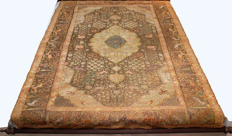 Rare Antique Turkish Silk and metal thread Rug: Rare Antique Turkish Rug, cotton or Silk with Metal Thread, 56"wide x 77"long