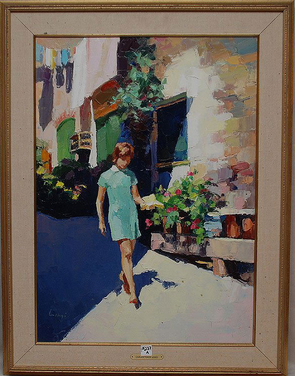 Carl Antonio Longi (Italian 1921 - 1980) oil on: Carl Antonio Longi (Italian 1921 - 1980) oil on canvas, Girl in green dress, approx. 28"x 20"