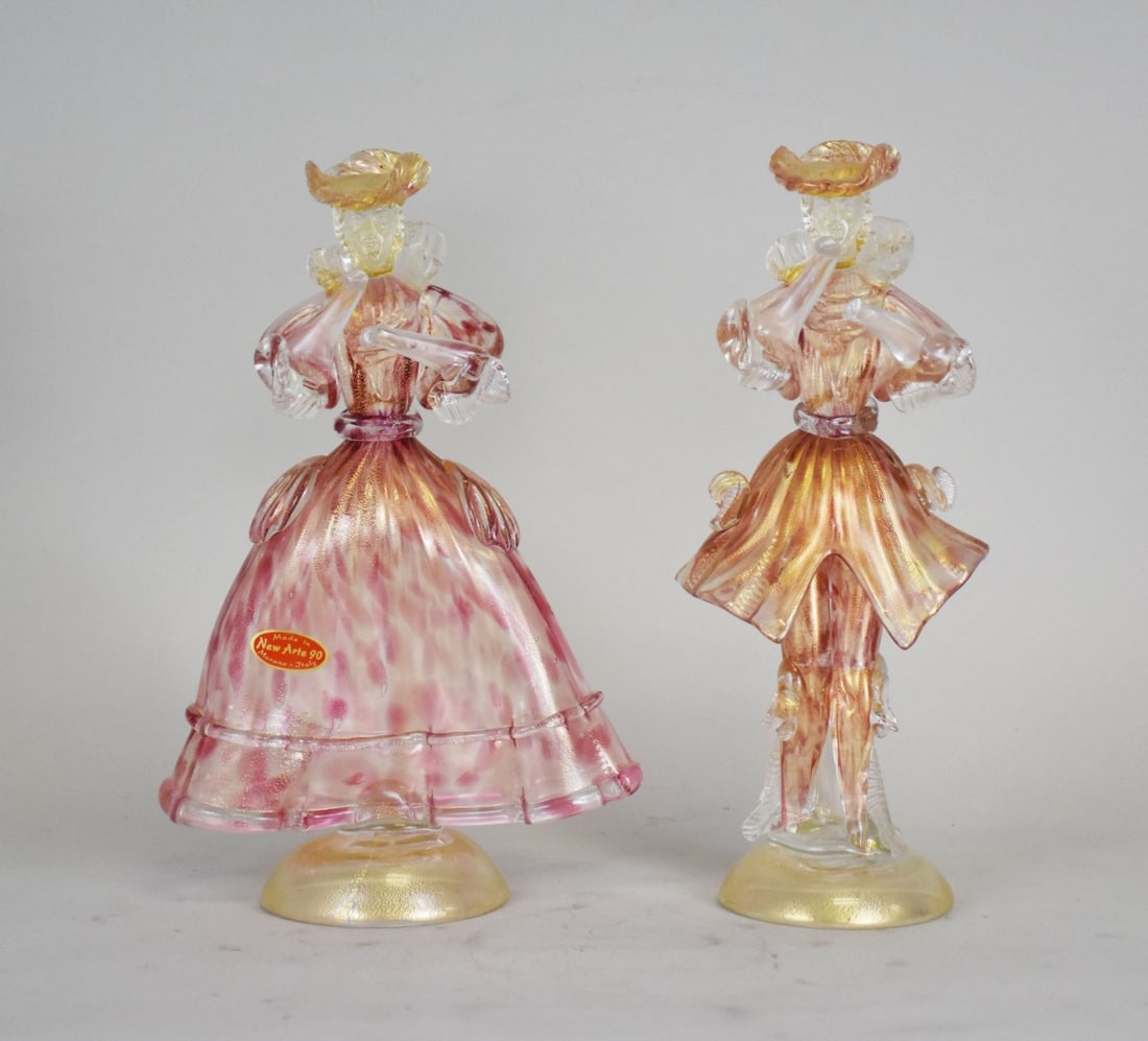 Pair Murano Glass Figural Couple, Pink with Gold Flecks, 11"h (1 of 6)