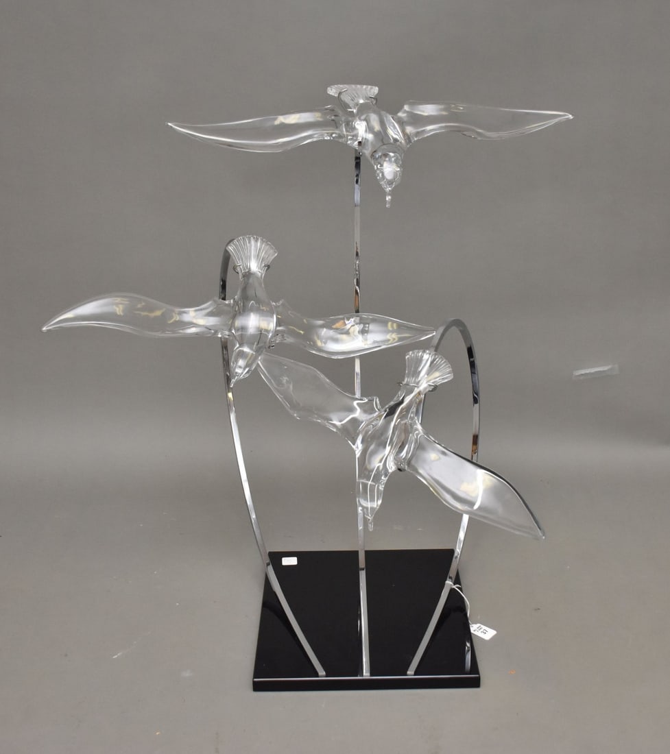 Daum France Crystal 'Atlantique' Sculpture 3 Seagulls Flying - c. 1989. A limited edition sculpture (1 of 7)